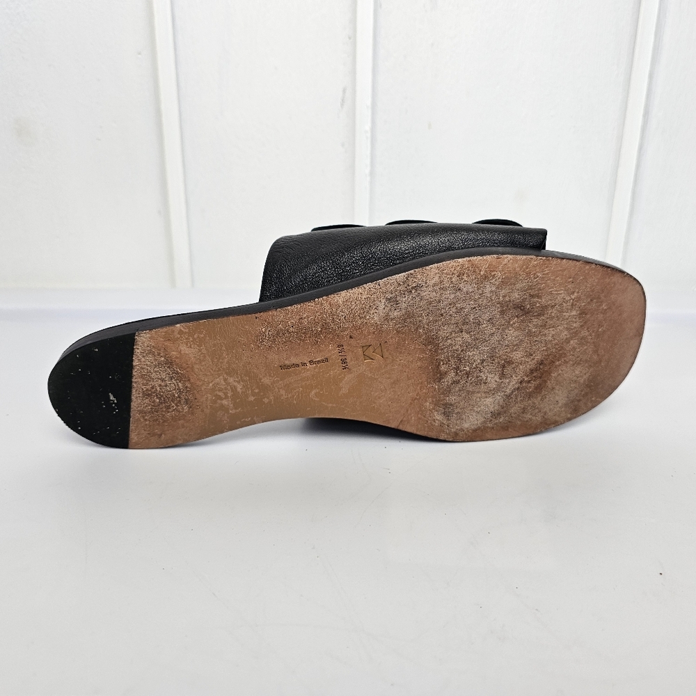 Mercedes Castillo Delphia  Black Lambskin Leather Petal Overlay Slide Ons Sz 8.5 - Picture 7 of 11